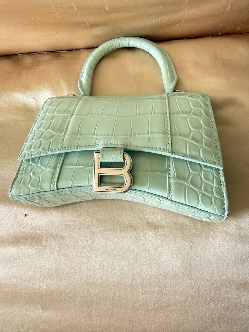 Balenciaga Croc-Embossed Top Handle Satchel in Mint